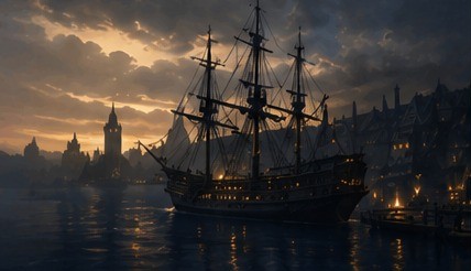 Schiff im Hafen bei Sonnenuntergang